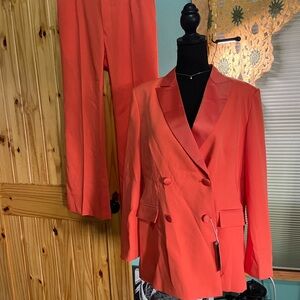 Chic Coral Double-Breasted Blazer